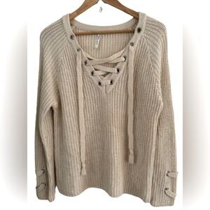 Mur Mur anthro crm wlg slv loose knt lace up swtr SZ M fisherman coastal beach